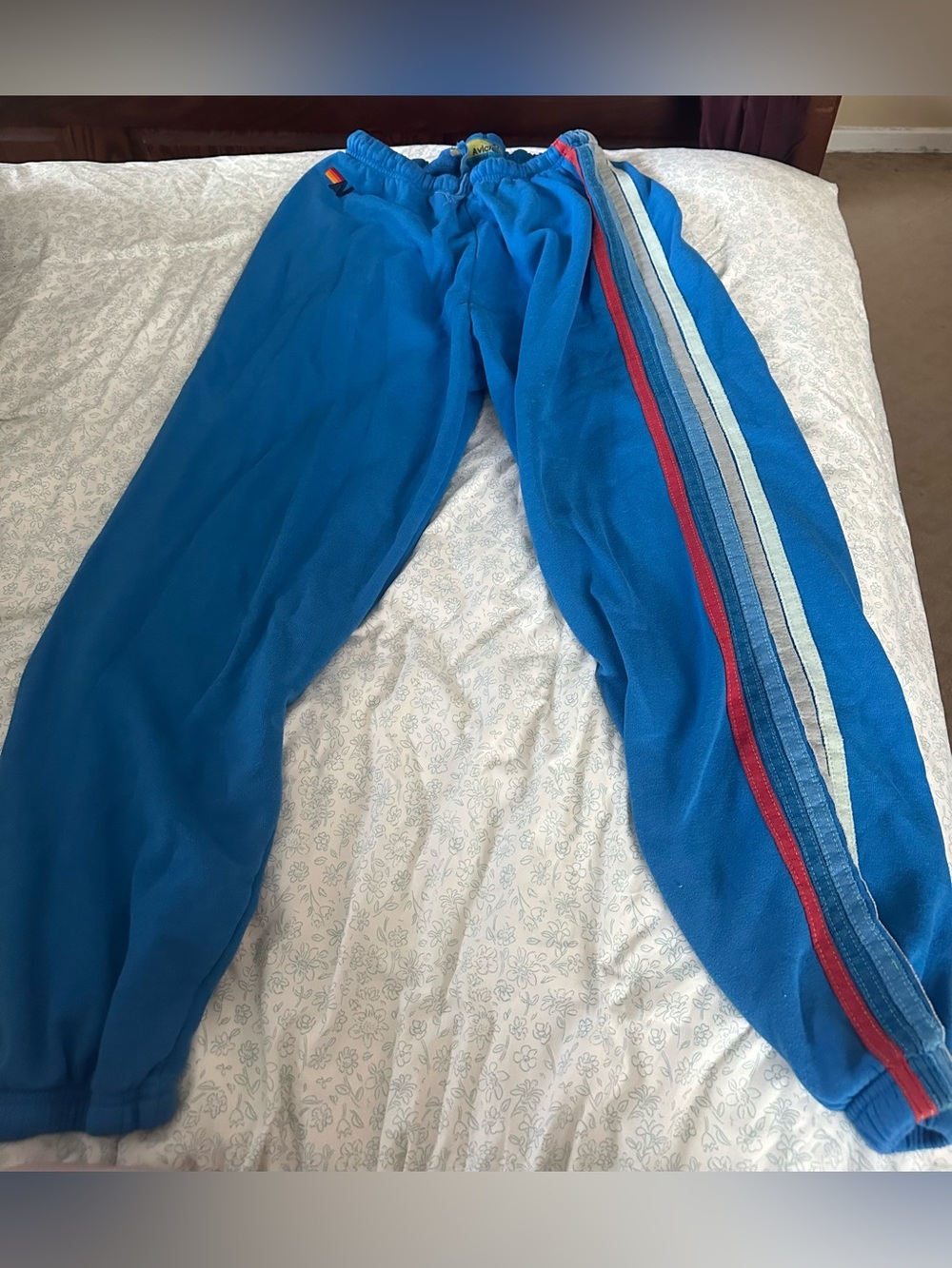 Aviator Nation Bright Blue Joggers with Red & White Side Stripes - Size XL
